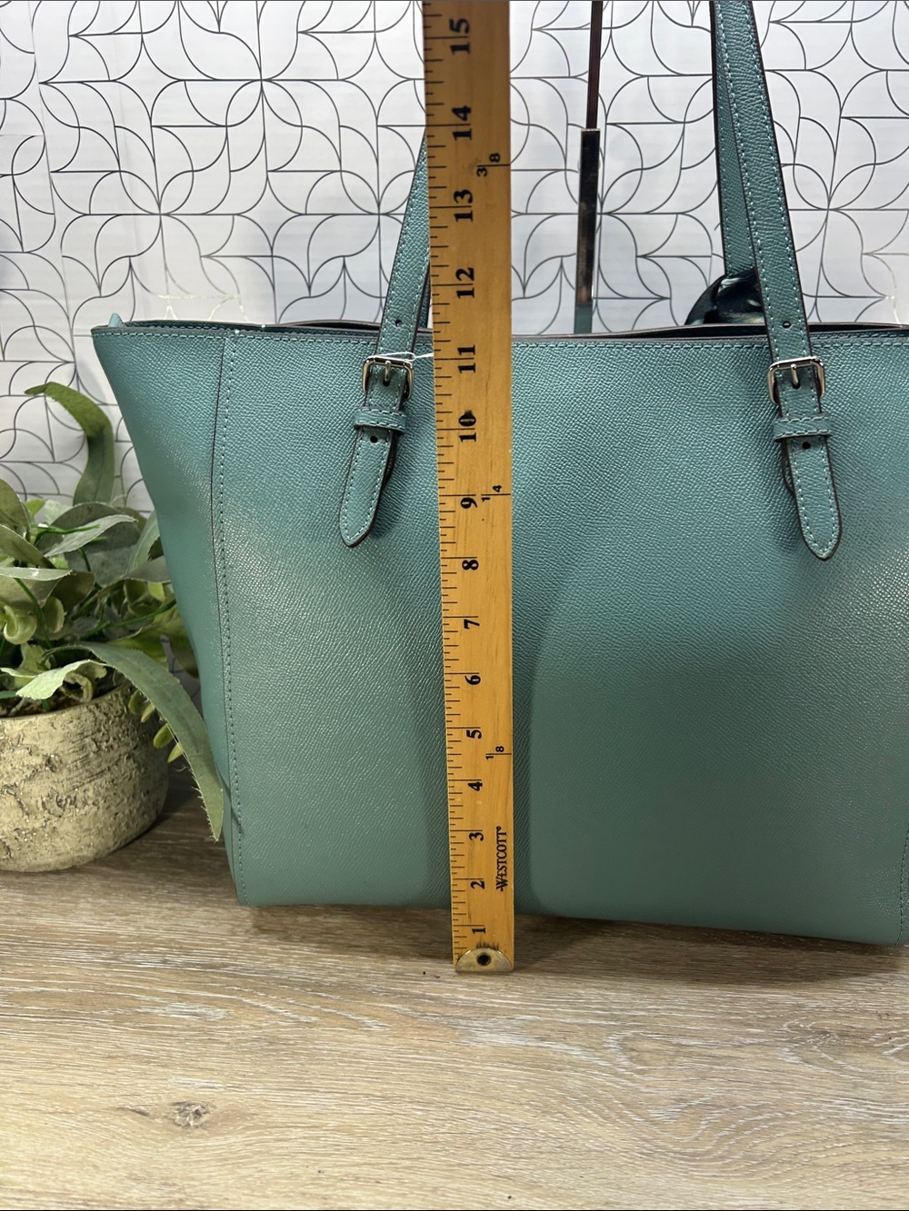3674 Coach Teal Leather large Tote Bag 267023674 - Picture 9 of 15